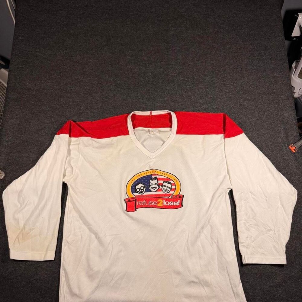 Vintage Crossbar by The Sock Man Refuse 2 Lose White Hockey Jersey Size XL